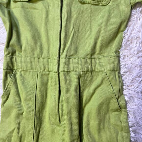 Forever 21 womens Denim jean jumpsuit lime green zipper Large - Picture 2 of 4